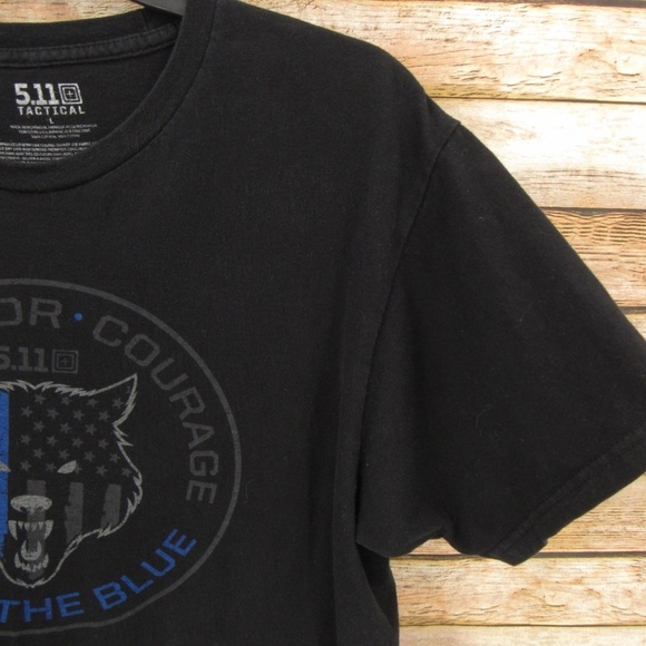 5.11 Tactical Black Back the Blue Crew Neck Short Sleeve Tee L - Picture 6 of 13